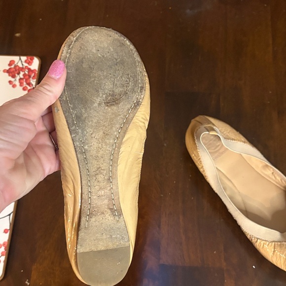Tory Burch Tan Ballet Flats with Gold Logo - Picture 6 of 11